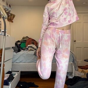 Pink and White Tie-Dye Sweatshirt and Joggers Set